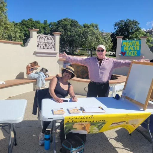 San Diego Meditation Center's Guided Meditation booth at a Balboa Park mental health fair